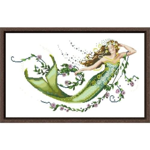 Emerald mermaid cross stitch kit fairy with beads aida fabric 18ct 14ct 11ct unprint canvas embroidery kits DIY craft set