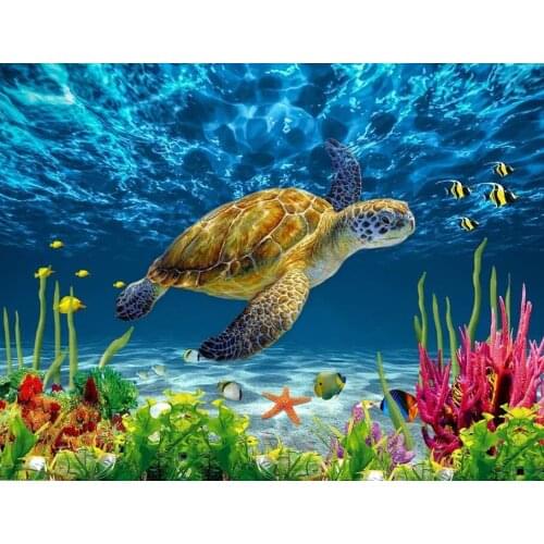 JMINE Div 5D Sea Turtle Underwater Fish Full Diamond Painting cross stitch kits art High Quality Animal 3D paint by diamonds