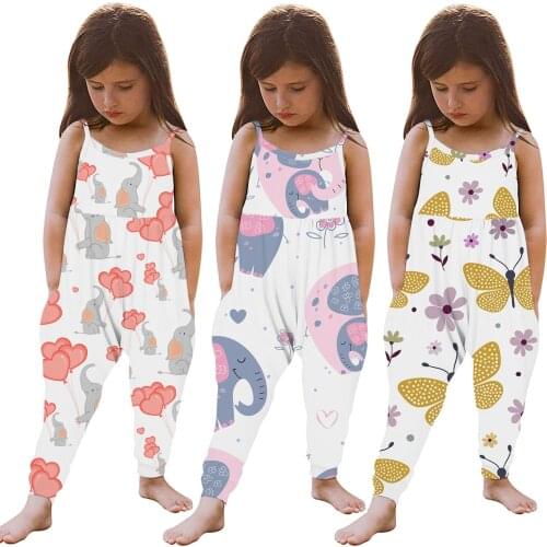 Toddler Romper Baby Girls clothes Kids Jumpsuit One Piece Strap Romper Dinosaur Jumpsuit Summer Clothes Outfits Harem Trousers
