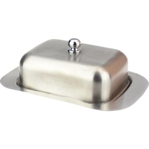 Stainless Steel Butter Dish Box Container Elegant Cheese Server Storage Keeper Tray With Easy To Hold Lid