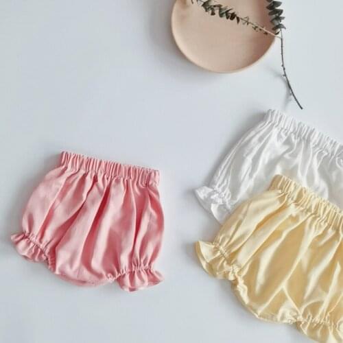 Summer Newest Costume Solid Color Infant Baby Girls Shorts Adorable Girls Fashion Clothing Vintage Linen Cotton Kids Pp Shorts F