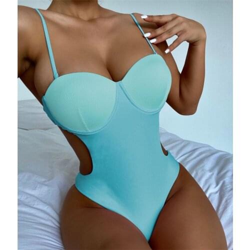 Summer Solid Swimwear Women One-Piece Beachwear Backless Brazilian Biquini 2021 High Cut Swimsuit Female Womens Bathing Suit