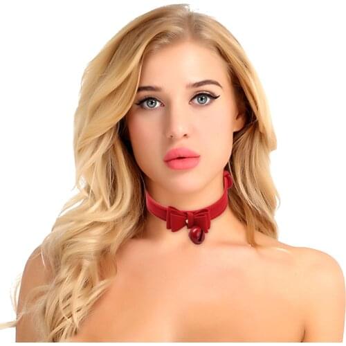 Fashion Jewelry PU Leather Necklace Bow Tie Neck Choker Collar with Bells Women Girl Club Rave Halloween Cat Cosplay Accessories
