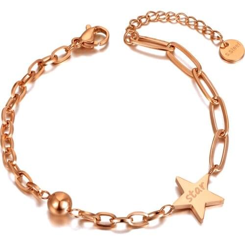 Fashion Titanium Stainless Steel Star & Ball Charm Bracelets For Women Girls Bohemia Chain Link Party Bracelet B20173