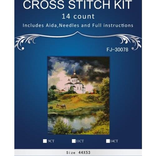 Oneroom Cross Stitch Kits Crafts 14CT Unprinted River Scenery Church For Embroidered Handmade Art DMC Oil Painting Set Wall