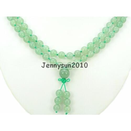 Natural Green Aventurine 8mm Gems Stone Buddhist 108 Beads Prayer Mala Knot Necklace Multi-Purpose 5Strands/Pack