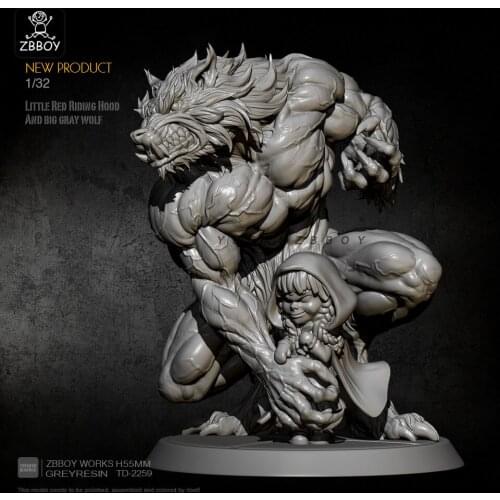 75mm Unpainted Little Red Riding Hood and the Giant Wolf Guardian Resin Figure 1/24 Scale Model Kit Colorless Self-Assembled Toy