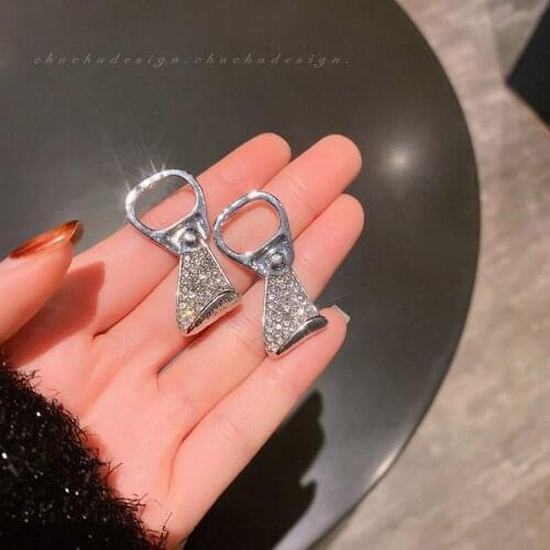 ​ZDMXJL 2021 New Trend Zircon Ring-pull Can Drop Earrings Simple Ear Stud Women Earring jewelry Accessories Pandora 925 Needle