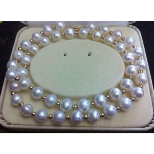 REAL NOBLEST AAA+ 9-10MM Freshwater WHITE NATURAL PEARL NECKLACE 18