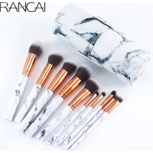 Professional 10pcs Marble Makeup Brushes Set Soft Foundation Powder Eyeshadow Brush Beauty Marble Make Up Tools with Cylinder