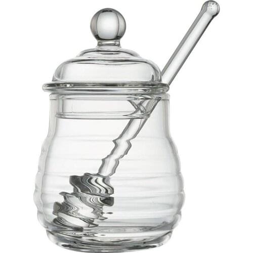Transparent glass honey jar with lid Honey Jar with Dipper, Clear, 9 Ounces