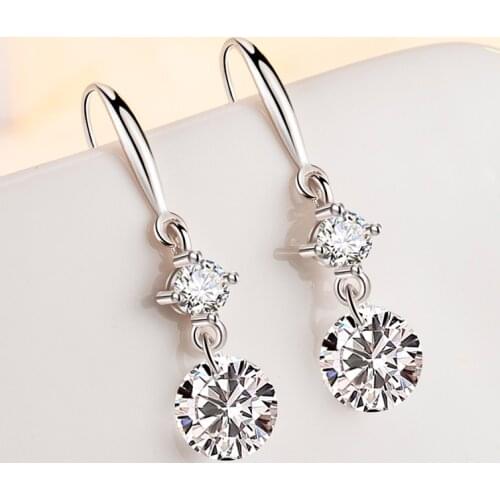 KOFSAC New 925 Sterling Silver Jewelry Earrings For Women Shiny Zircon Simple Geometry Drop Earring Trendy Girl Accessories Gift