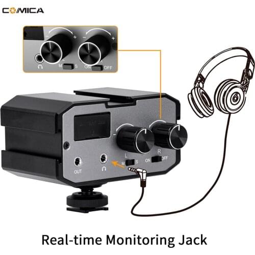 Comica CVM-AX1 Audio Mixer Adapter Universal Dual Channels Microphone Amplifier Audio Mixer 3.5mm Port for sony Canon Nikon DSLR