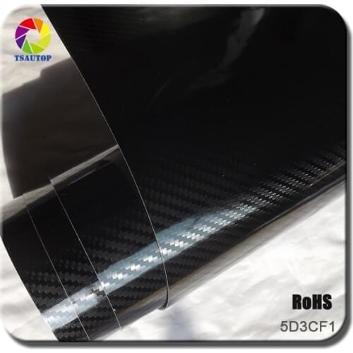 TSAUTOP 1.52x20m air free bubbles high gloss 5d carbon fiber vinyl car sticker Black (3D texture primer)