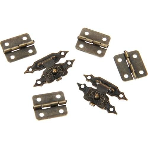10 Pcs Vintage Jewelry Chest Suitcase Box Latch Hasp Clasp Buckle with 20Pcs Furniture Cabinet Hinges