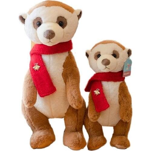 Red Bee Knitted Scarf Mongoose Plushie Doll Toys Soft Fluffy Cute Simulation Suricata Suricatta Fox Stuffed Lifelike Animals Toy