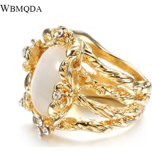 Wbmqda Vintage Big Oval Opal Stone Ring For Women Gold Color Engagement Wedding Jewelry Bague Anel