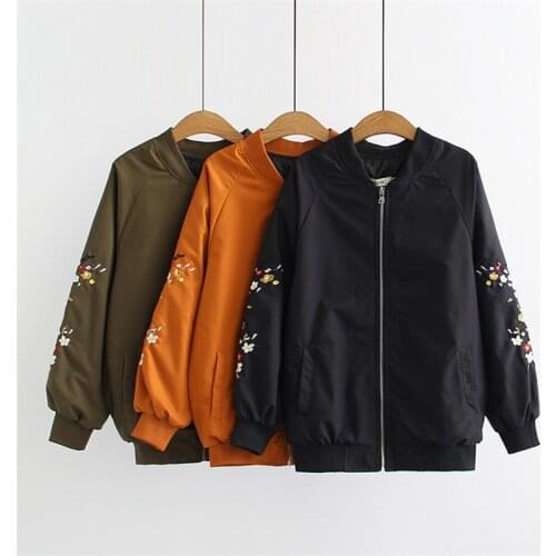 Oversized Women Jacket Autumn New loose Flower Embroidery Zipper Pocket Jacket Long-Sleeve Basic Jacket Plus Size Outerwear