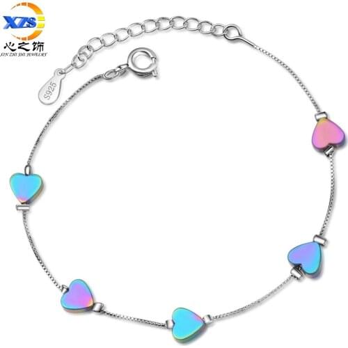 Korean Style Fashion Colorful Love Sweet Hearts Creative Adjustable Bracelets for Women Charm 925 Sterling Silver Jewelry SB153
