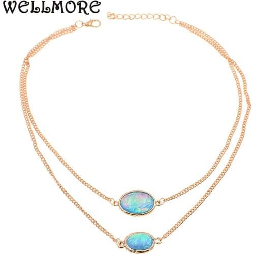 WELLMORE pendant necklaces 2 layers chain necklace Statement Necklace for women party Jewelry necklace women wholesale