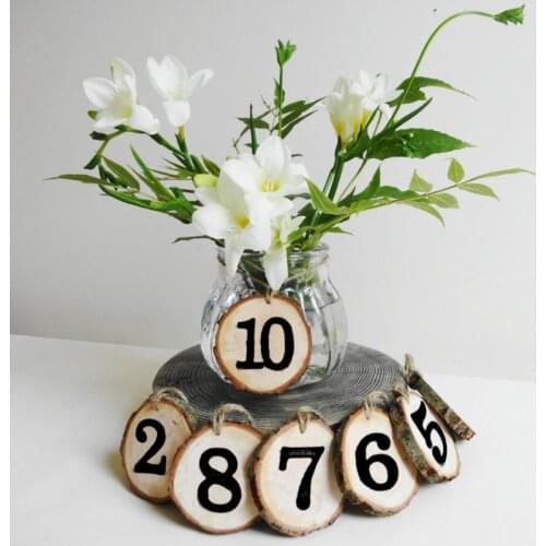 10pcs Round Natural Wood Log Slice Tree Bark 1-10 Table Numbers For Wedding Centerpiece Hanging Decor