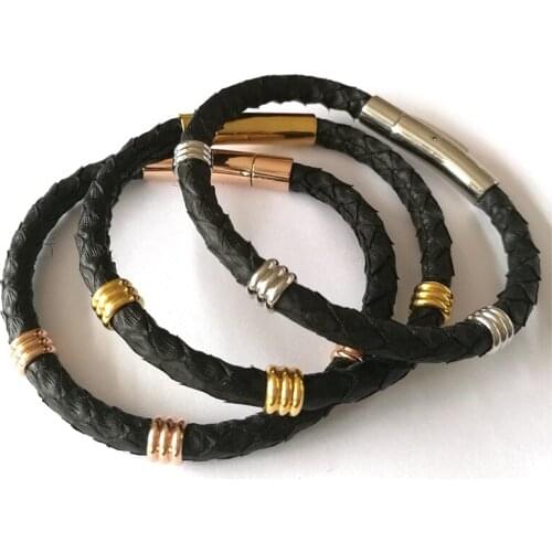 10pcs) Latest New Design 5mm Black Python Leather Bracelet Snake Leather For Watch Lover Genuine Leather For Women Men