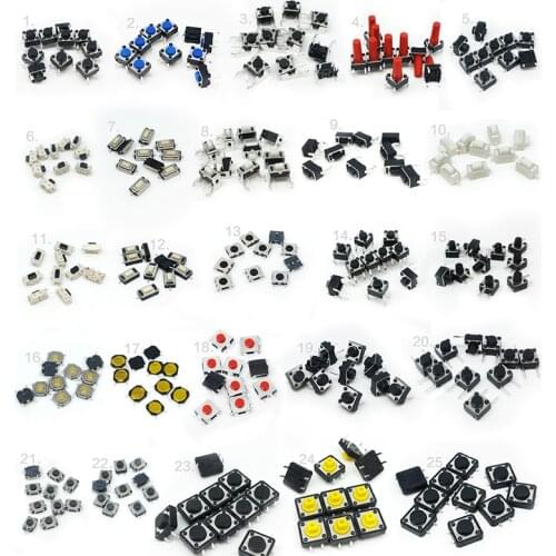 25Types/lot Assorted Micro Push Button Tact Switch Reset Mini Leaf Switch SMD DIP 2*4 3*6 4*4 6*6