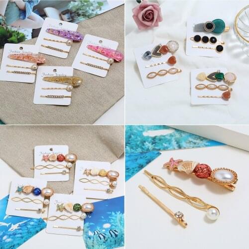 3 of pack creative hair clip for women with inlay faux pearl / shell /starfish/ rhinestine design female side clip bangs clip