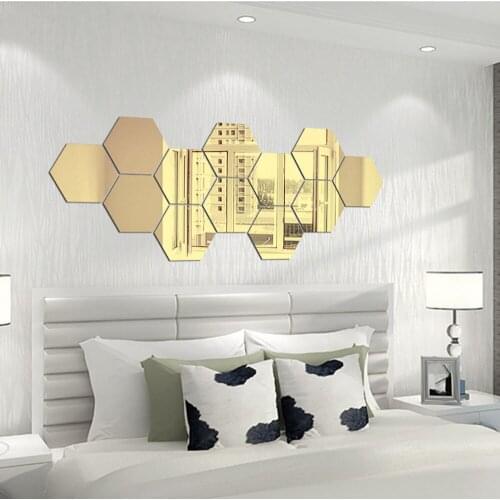 36Pcs 3D Mirror Stickers Hexagon Vinyl Removable Wall Sticker Decal Home Decor Art DIY Gold Black Silver Mirror Wall Sticker