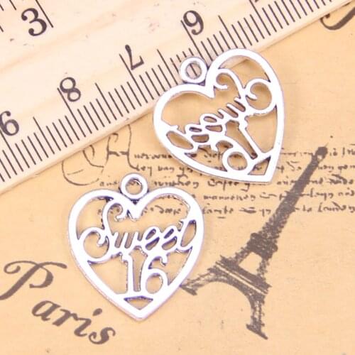 16pcs Charms heart sweet 16 21x19mm Antique Pendants,Vintage Tibetan Silver Jewelry,DIY for bracelet necklace