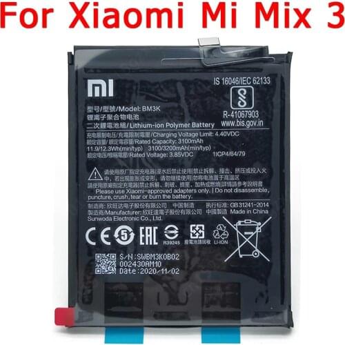 100% Original For Xiaomi Mix 3 Mix3 Battery BM3K 3100mAh Batteries Built-in Li-ion Bateria Replacement Repair Spare Parts