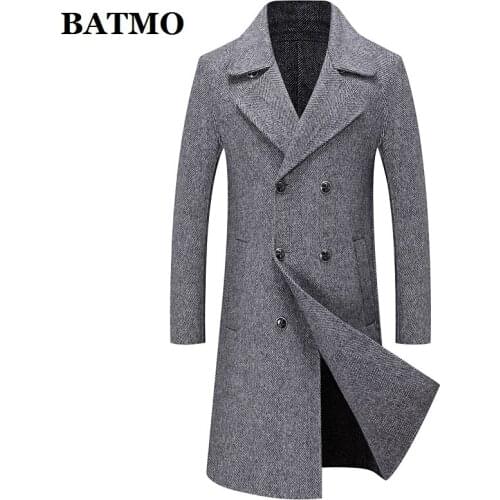 Batmo 2018 new arrival autumn&winter high quality 80% alpaca Double Breasted casual long trench coat men,mens long jackets