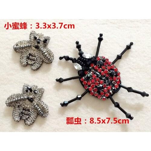 Beeladybug rhinestone beaded patches embroidered fabric sew on patch applique jacket patches for clothes parches para la ropa