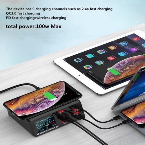 100W Wireless Usb Dock 18w Pd QC3.0 Intelligent Fast Station Display Led 8 Usb Portals For Samsung For Huawei For Iphone
