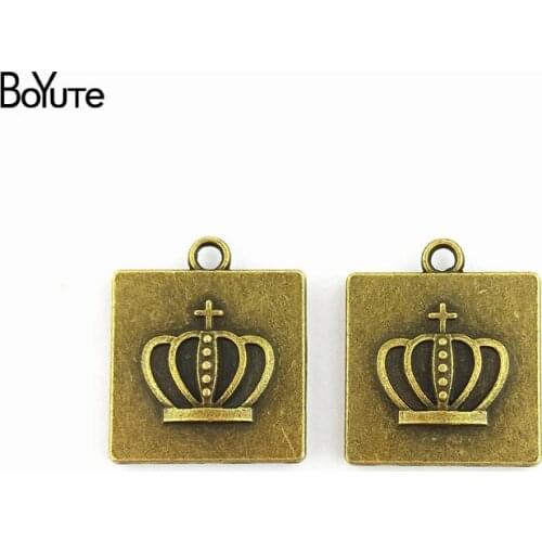 BoYuTe (40 Pieces/Lot) 20MM Cabochon Base Antique Bronze Silver Plated Zinc Alloy Crown Square Base Pendant Bezel Jewelry Making
