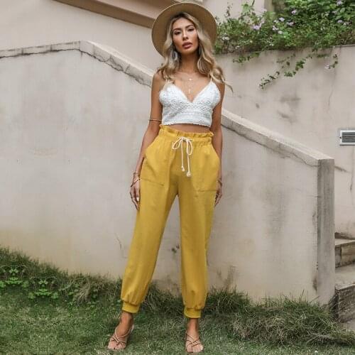 Summer Fashion Harem Pants For Women High Waist Drawstring Pockets Female Casual Loose Outdoor Sports Sweat Pants