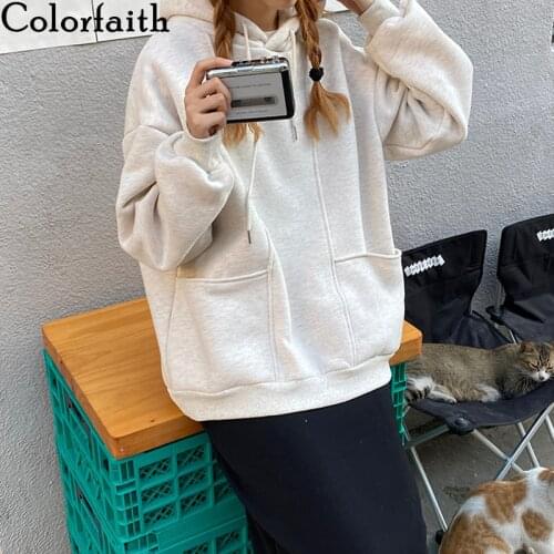 Colorfaith New 2020 Autumn Winter Women Sweatshirts Pullovers Hoodies Oversized Itself Korean Pop Jumper Wild Short Tops SS4170