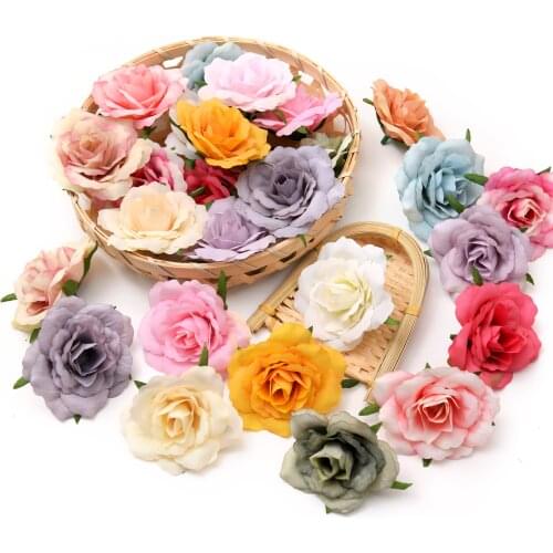 100pcs White Rose Artificial Silk Flower Heads Decorative Scrapbooking For Home Wedding Birthday Decoration Fake Rose Flowers