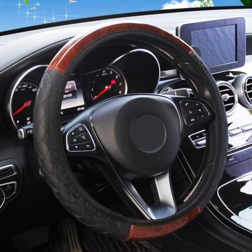 Wooden Style Car Steering Wheel Cover Suitable for Most Steering-Wheel 37-38 CM 14.5 "-15" Braid on Hand Bar Protector
