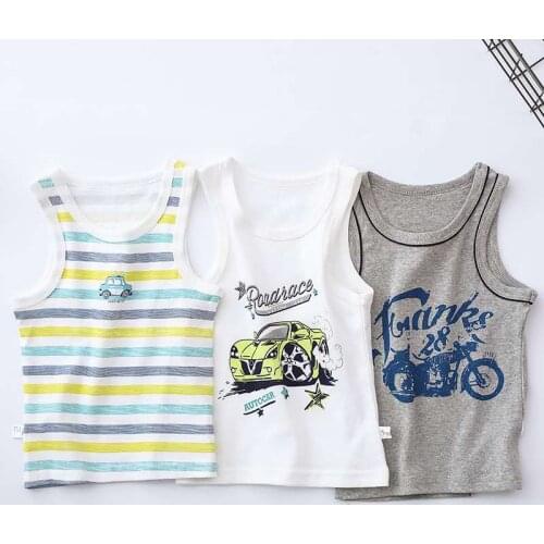 3 pieces 2-13yrs Kids Vest thin cotton cartoon printed childrens breathable base shirt T-shirt boys and girls baby sling vest
