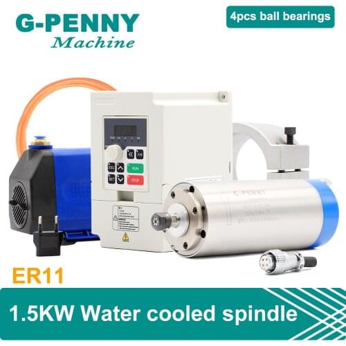 G-penny CNC 1.5kw ER11 Water Cooled Spindle Motor 4 pcs Bearings 0.01mm Accuracy & 1.5kw Inverter & 80mm Holder & 75w Water Pump