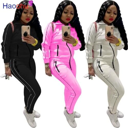 HAOOHU Womens Set Zipper turtleneck Jacket Patchwork Jogger Pant Sets Sporty Matching Tracksuit Fitness Two Piece Outfits