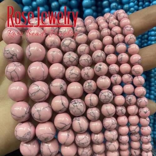 Light Pink Howlite Turquoises Round Loose Spacer Beads For Jewelry Making DIY Charm Bracelet Accessories 15"Strand 4 6 8 10 12mm