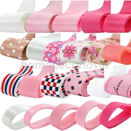 Lot 22pcs Multi-color Solid Grosgrain Ribbon Mixed Pattern for Crafts DIY