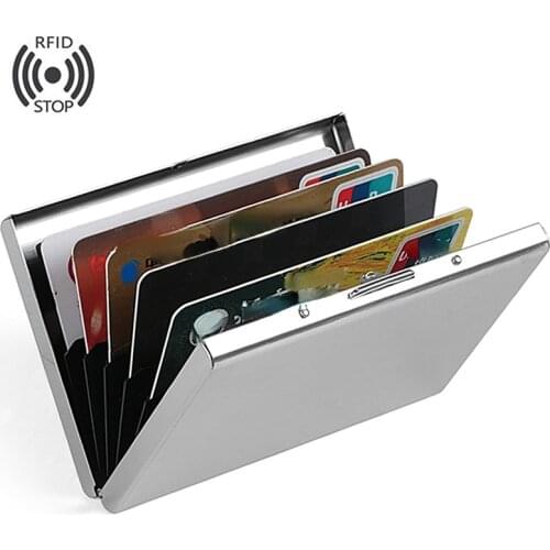Fashion Aluminum Antimagnetic Card Holder Women Men Metal Cowhide Credit Card Business Card Holders Organizer Purse Wallet