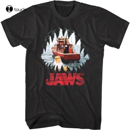 Jaws Fishing Boat MenS T Shirt Shark Teeth Mouth Pov Boat Bite Spielberg Movie Tee Shirt