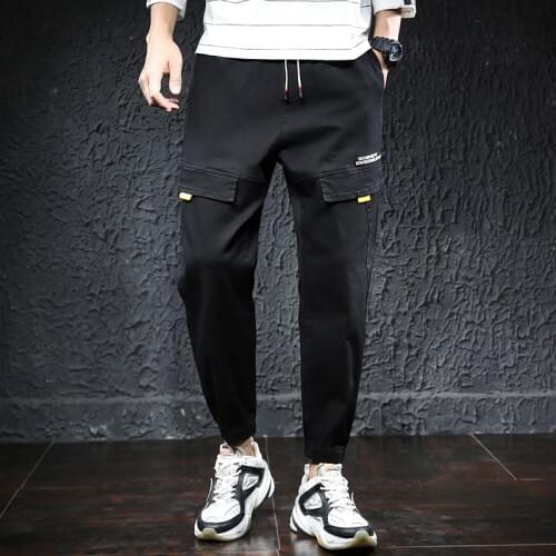 2021 Spring Cargo Pants Joggers Men Black Harem Pants Multi-pocket Ribbons Man Sweatpants Streetwear Casual Pants Elastic waist