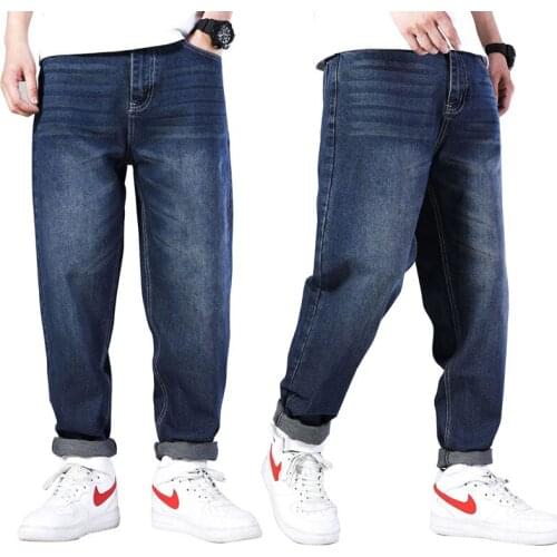 2021 Men Baggy Jeans Loose Streetwear Pants Large Size Loose Straight Hip Hop Skateboard Brand Blue Denim Trousers Size 30 - 46