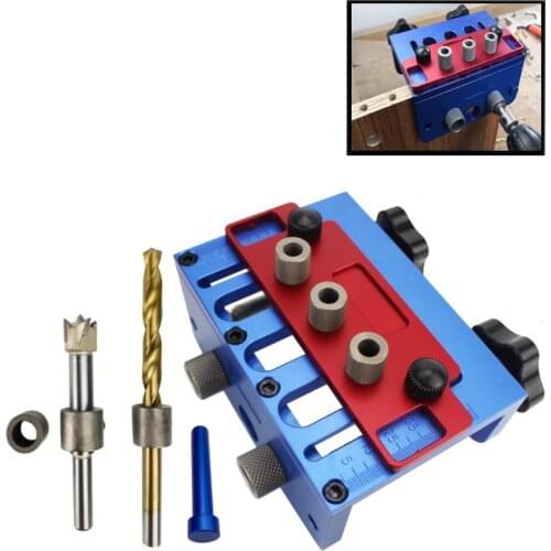 Pocket Hole Drill Guide Dowel Jig Set 3 In 1 Drill Guide Set Locator Woodworking Locate Punch Jig Kit + Step Drilling Bit