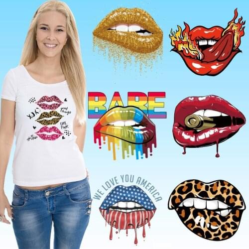 Colorful Lips Sexy patterns Free Shipping products Ironing stickers Patches for clothing Iron on patches Stickers on Clothes